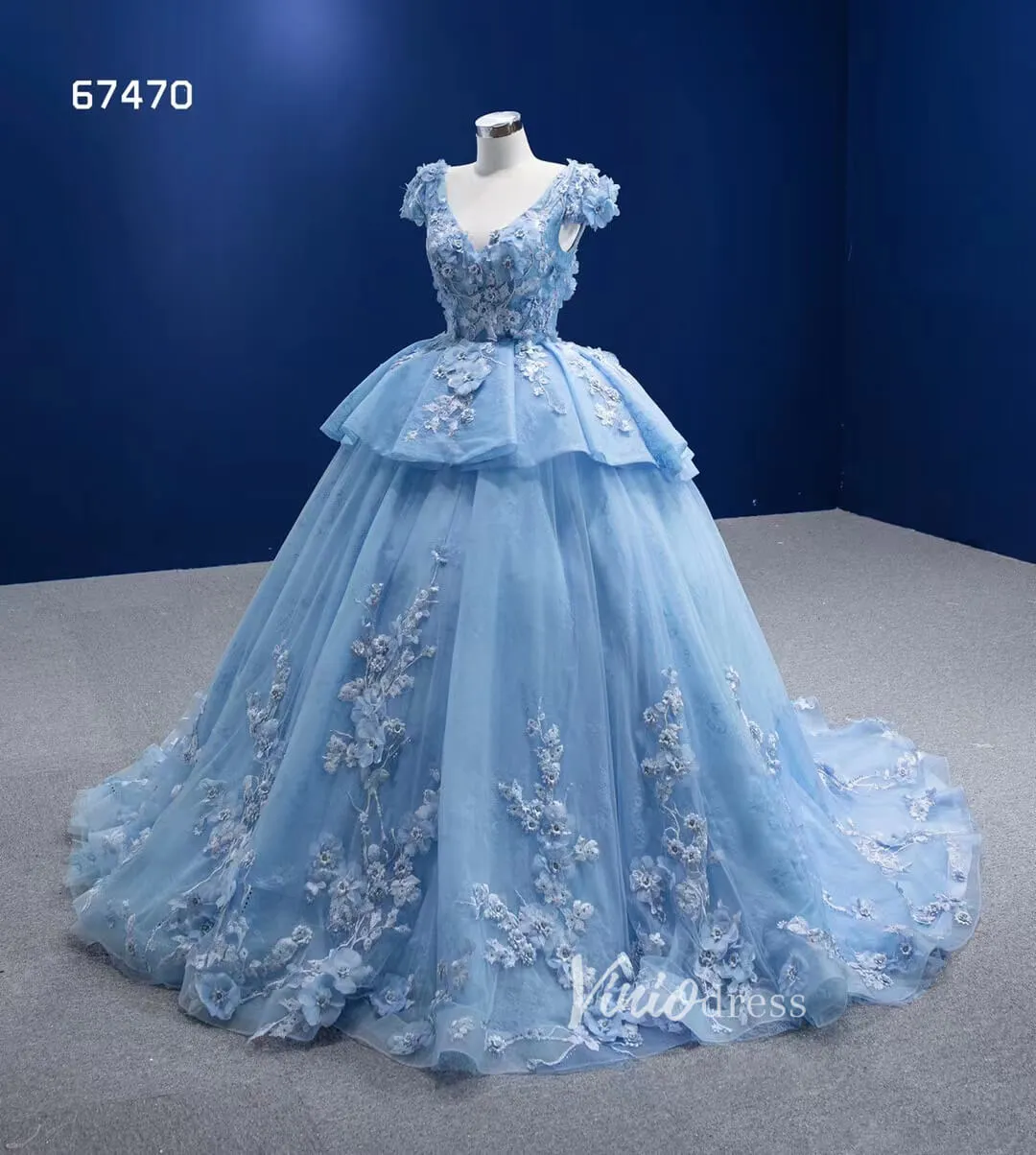 Baby Blue Ball Gown Sweet 16 Dress 3D Flower Quince Dress 67470