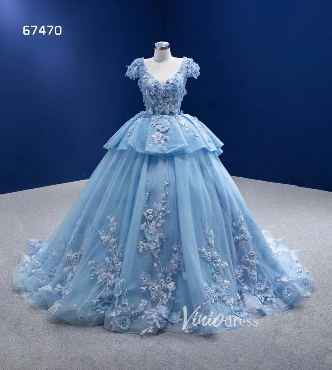 Baby Blue Ball Gown Sweet 16 Dress 3D Flower Quince Dress 67470