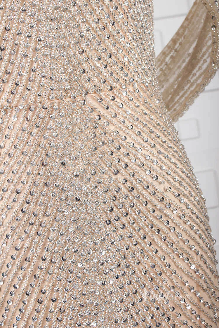 Beaded Halter Evening Dress Cold Shoulder Vintage Prom Dresses with slit FD2804