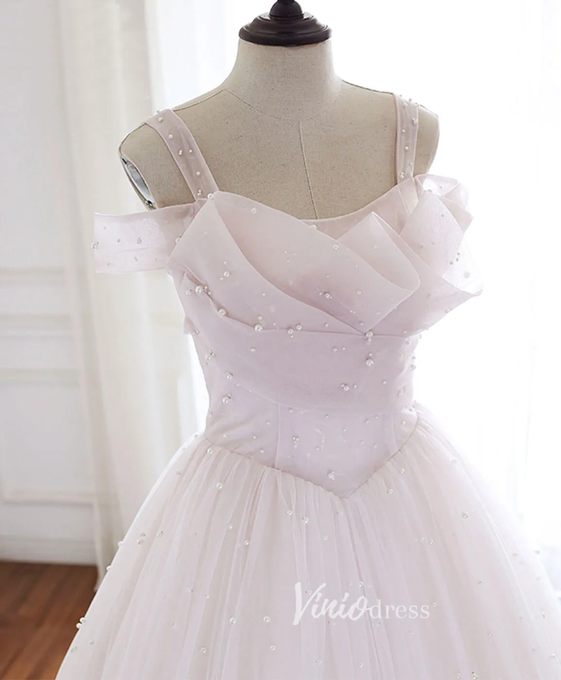 Beaded Tulle Prom Dresses Wide Strap A-Line Evening Dress FD3157