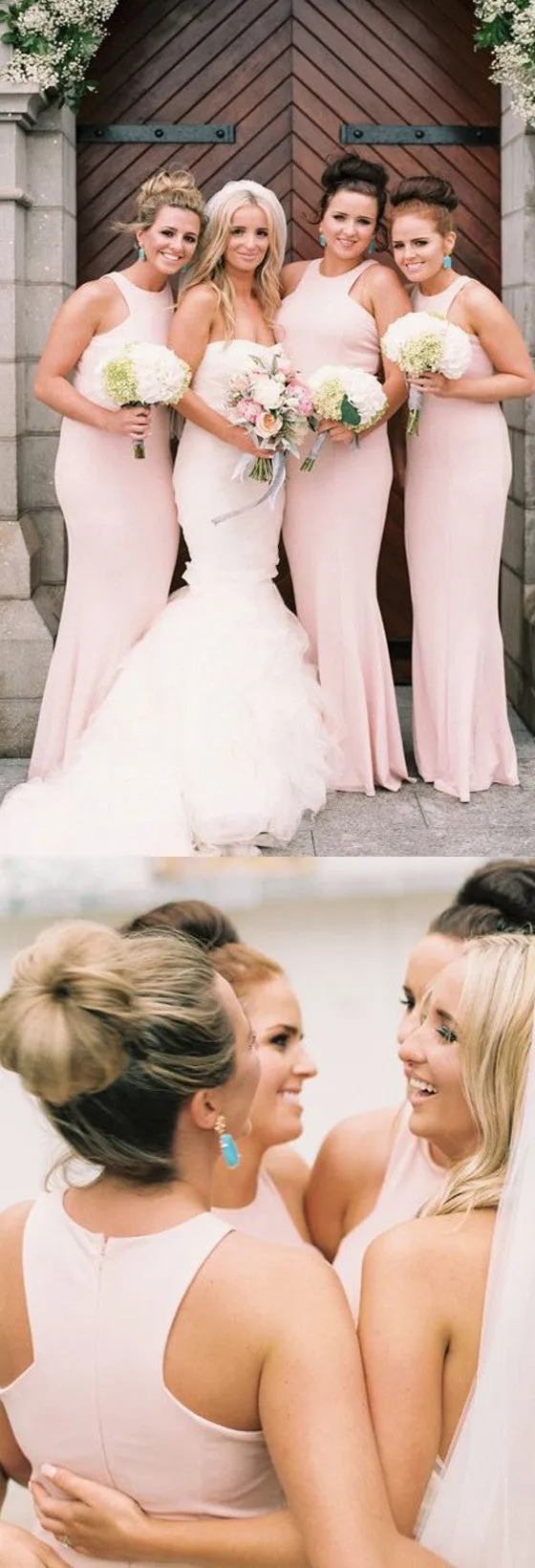 Blush Pink Mermaid Cheap Simple Elegant Wedding Party Long Bridesmaid Dresses, WG430