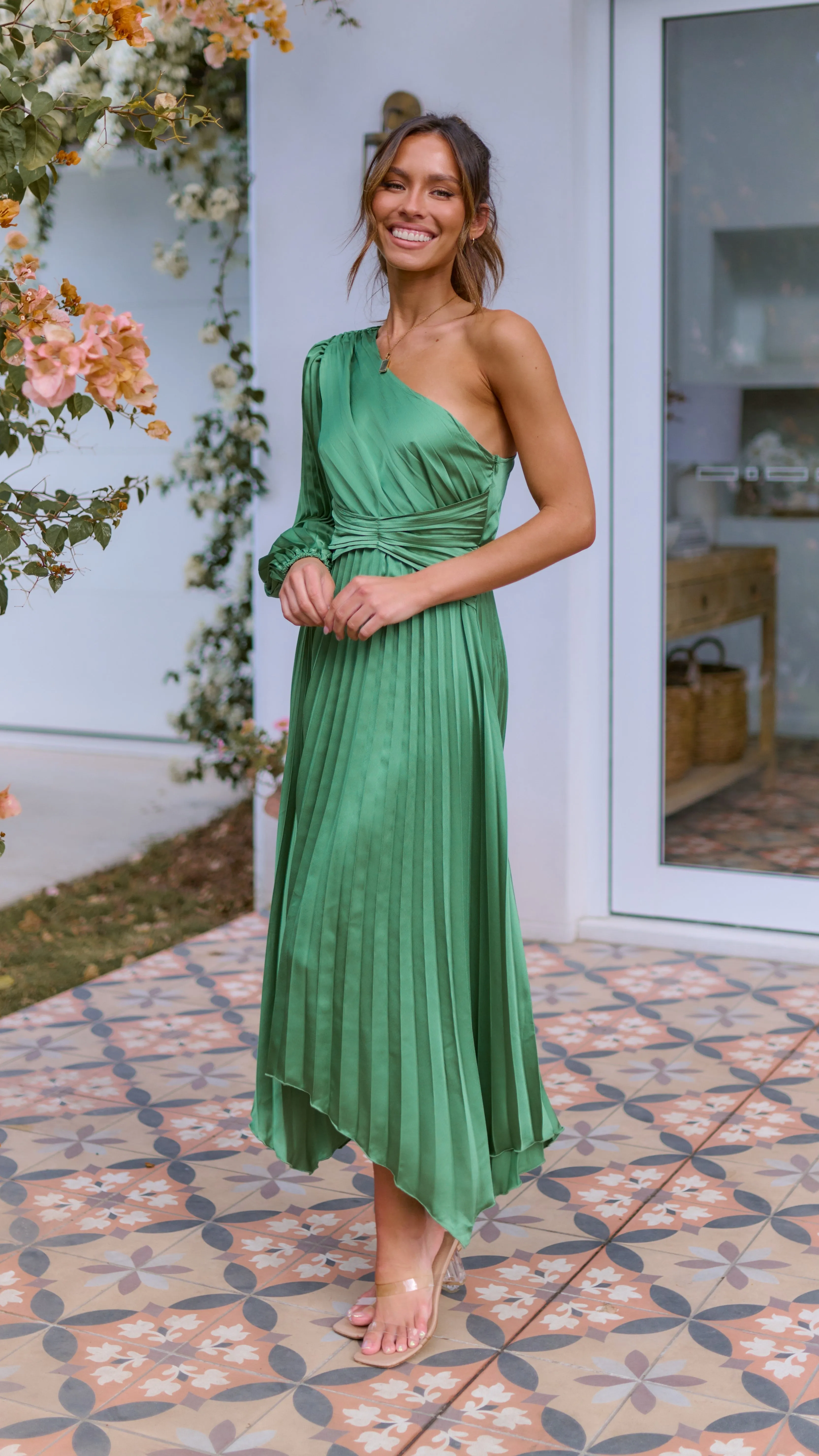 Brooklyn One Shoulder Midi Dress - Green