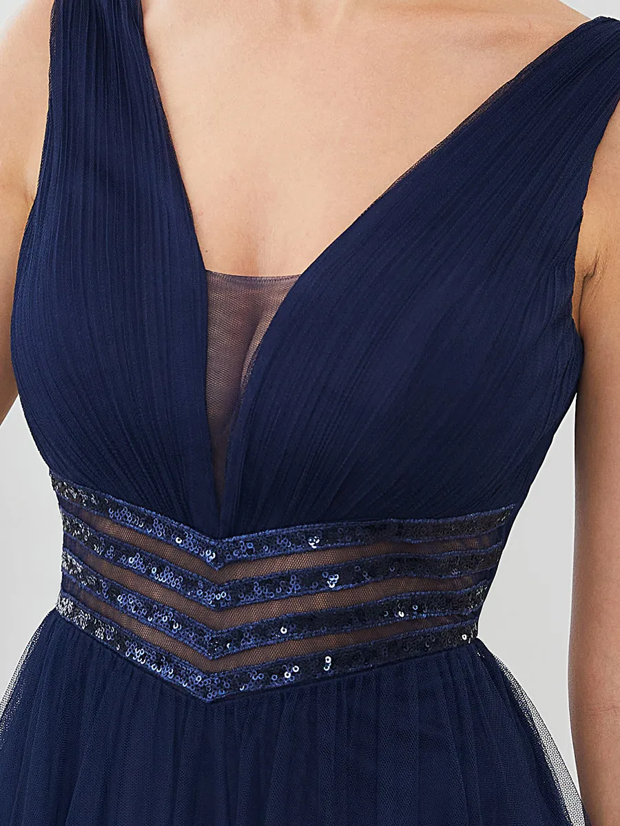 Deep V Neck Sleeveless A Line Floor Length Wholesale Evening Dresses