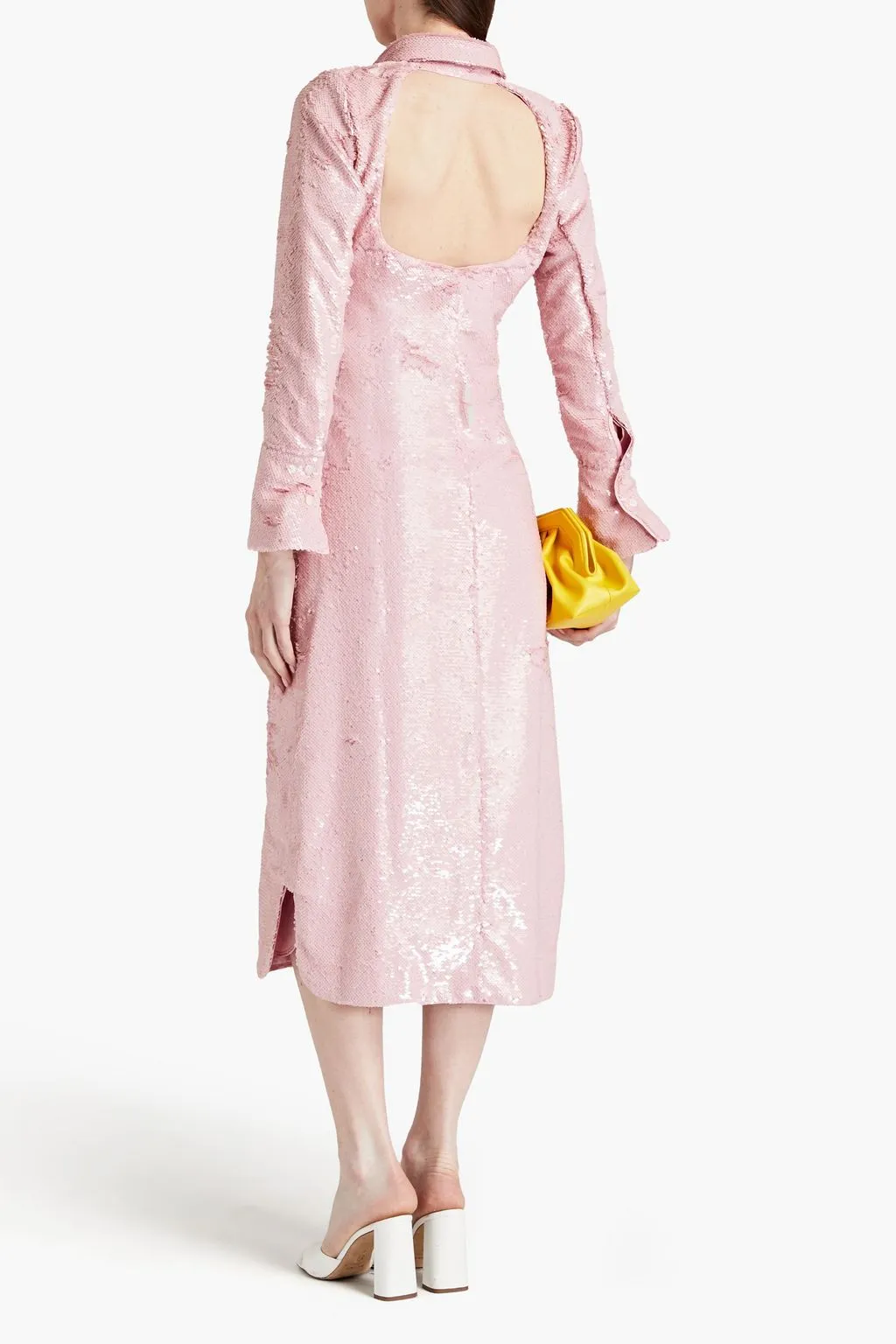 Georgette midi shirt dress with ruffles and sequins GANNI, pink