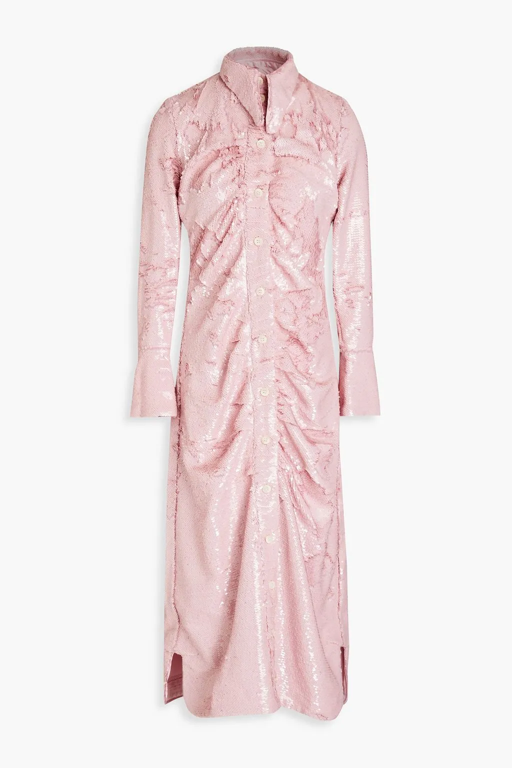 Georgette midi shirt dress with ruffles and sequins GANNI, pink