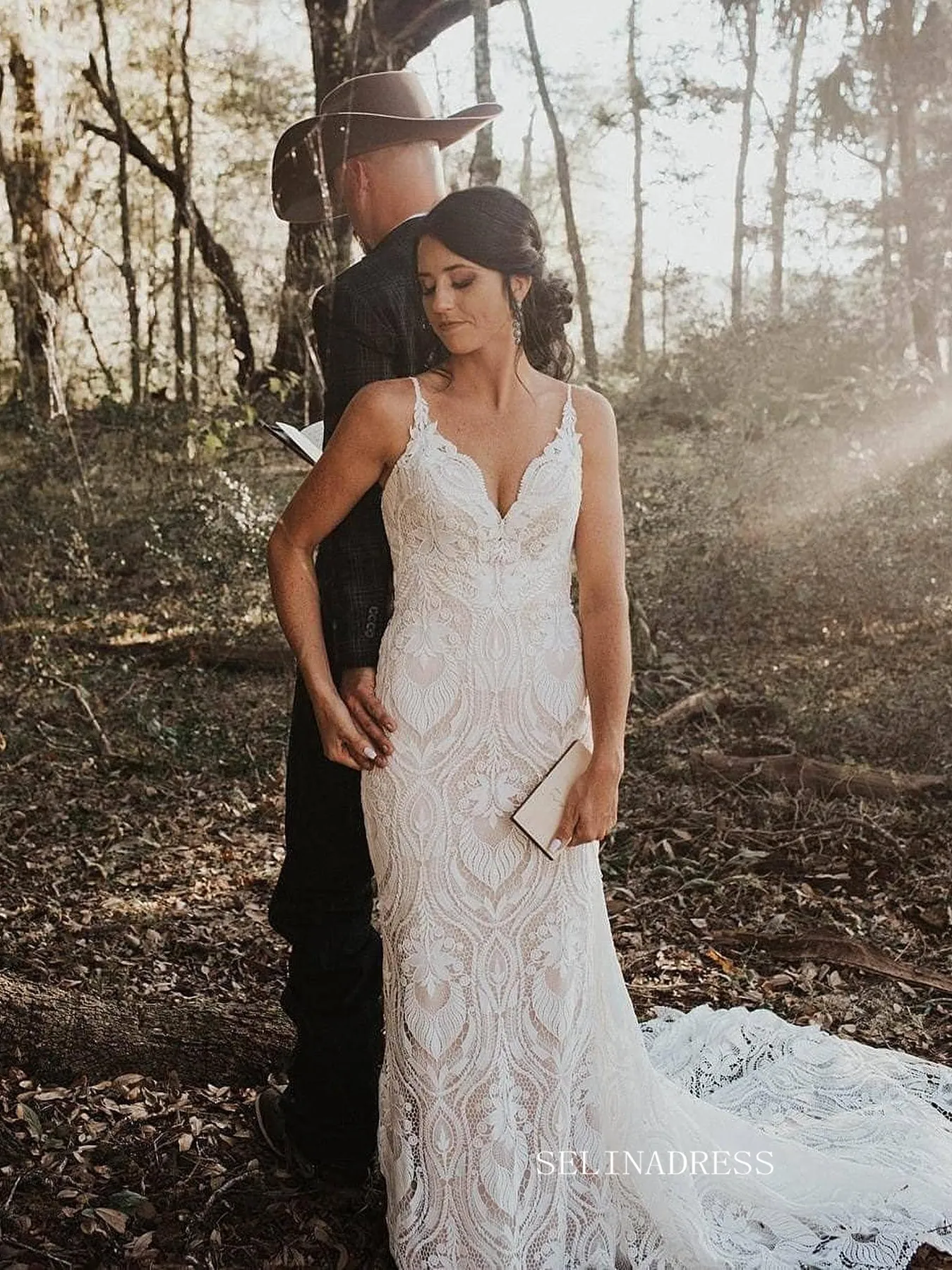 Mermaid Spaghetti Straps Country Wedding Dress Rustic Boho Lace Wedding Dresses KTC001