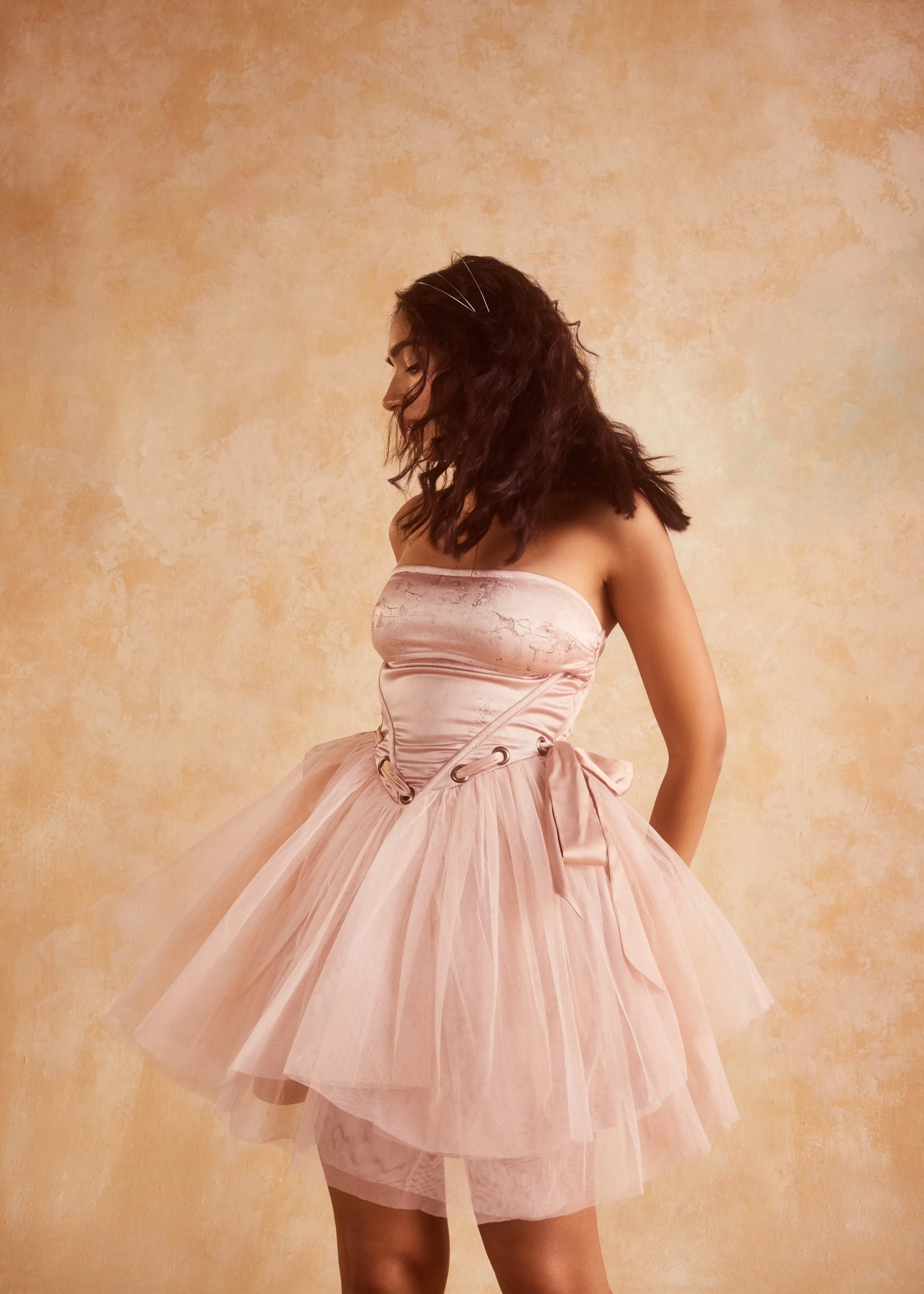 Palmer Blush Satin and Tulle Puff Corset Dress