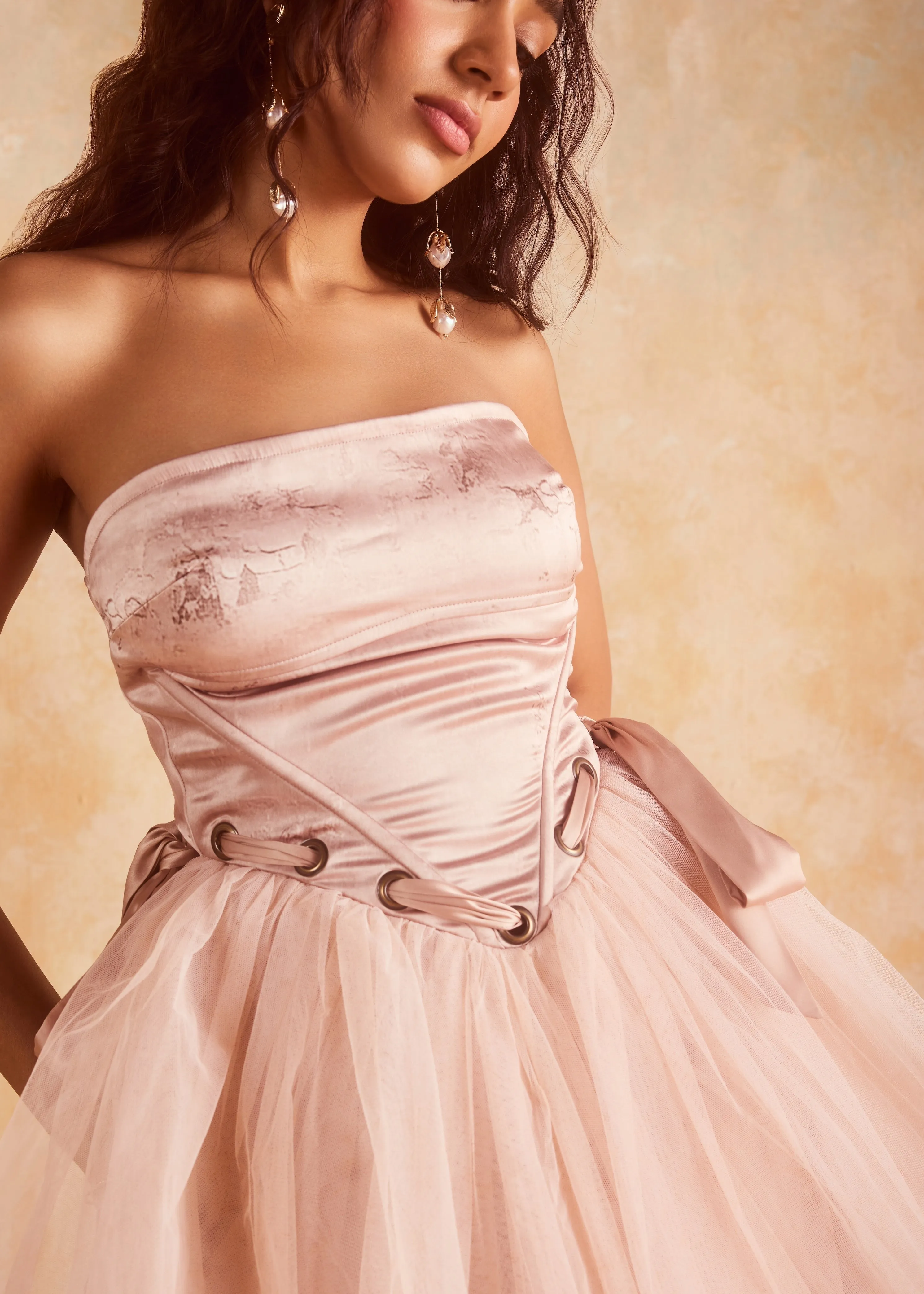 Palmer Blush Satin and Tulle Puff Corset Dress